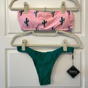 Zaful Two Piece Bikini, Strapless, Pink Cactus - M US size 6